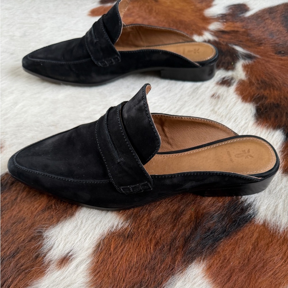 Frye Black Suede Mules Women 9.5